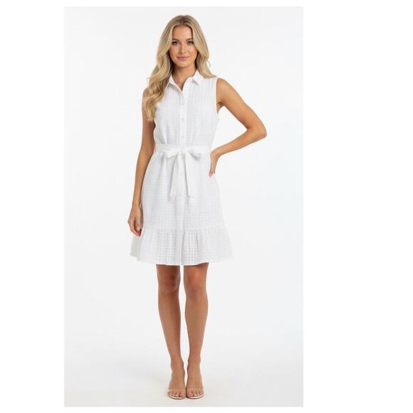 Lands' End Dresses & Skirts - Lands End White Eyelet Tiered Midi Dress Sleeveless Cotton 6 Summer Preppy